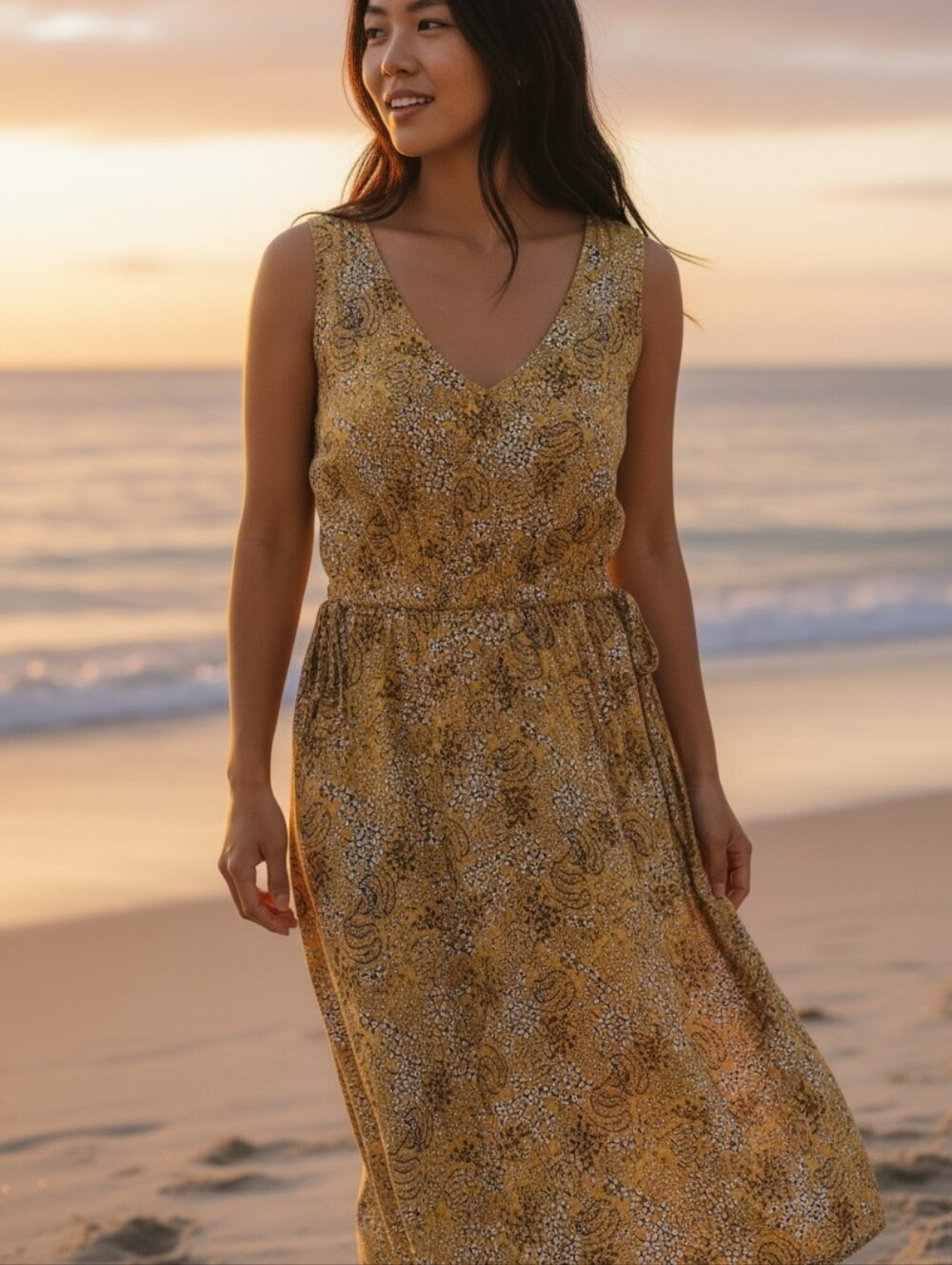 Cynthia Rowley Yellow Floral Paisley Sundress 2 V-Neck Sleeveless Cottage-Core - Picture 5 of 8